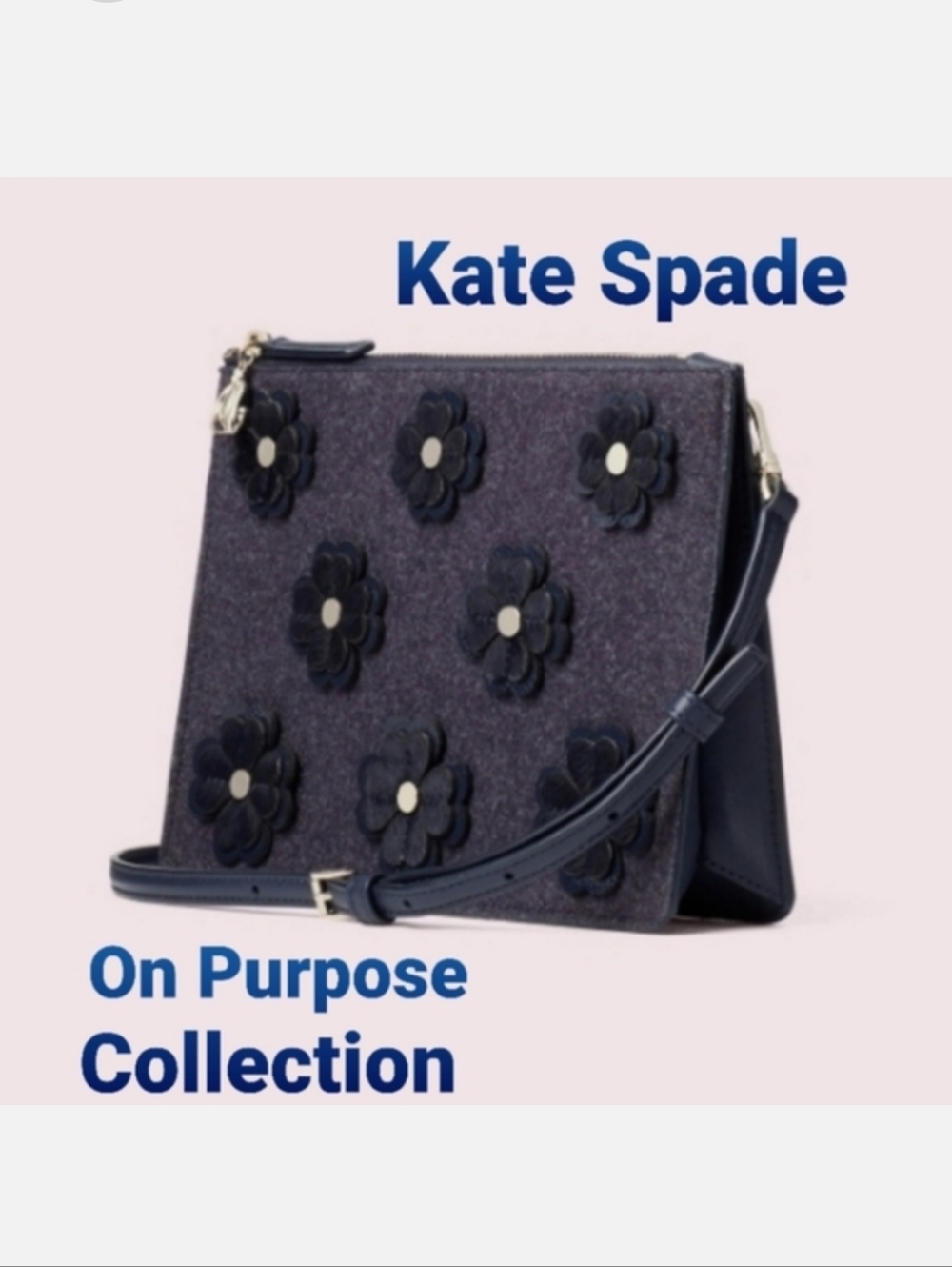 Kate Spade LIMITED EDITION "On Purpose" Floral Appliqué Blue Crossbody Bag NWT